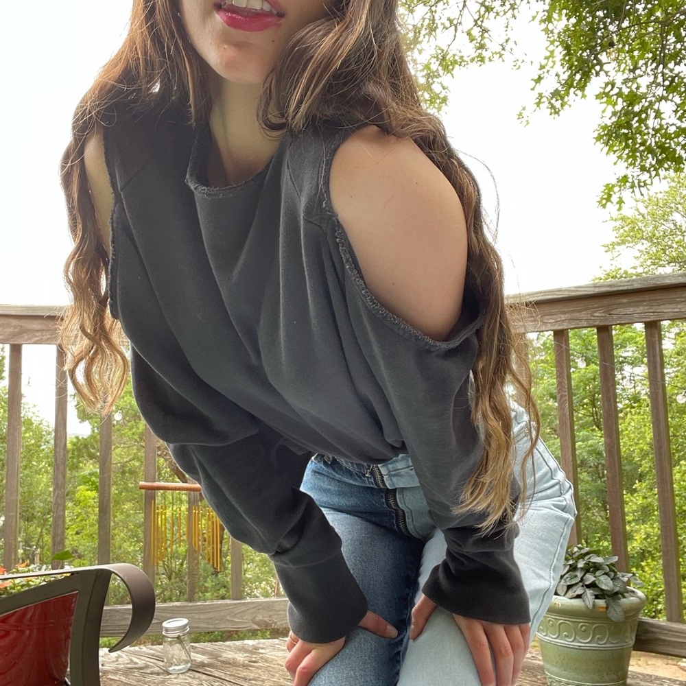 Blue/Grey cut out shoulder sweater